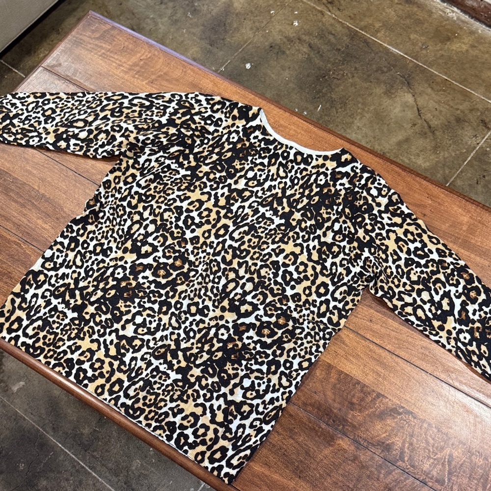 Talbots Leopard Print 3/4 Sleeve Merino Wool Top